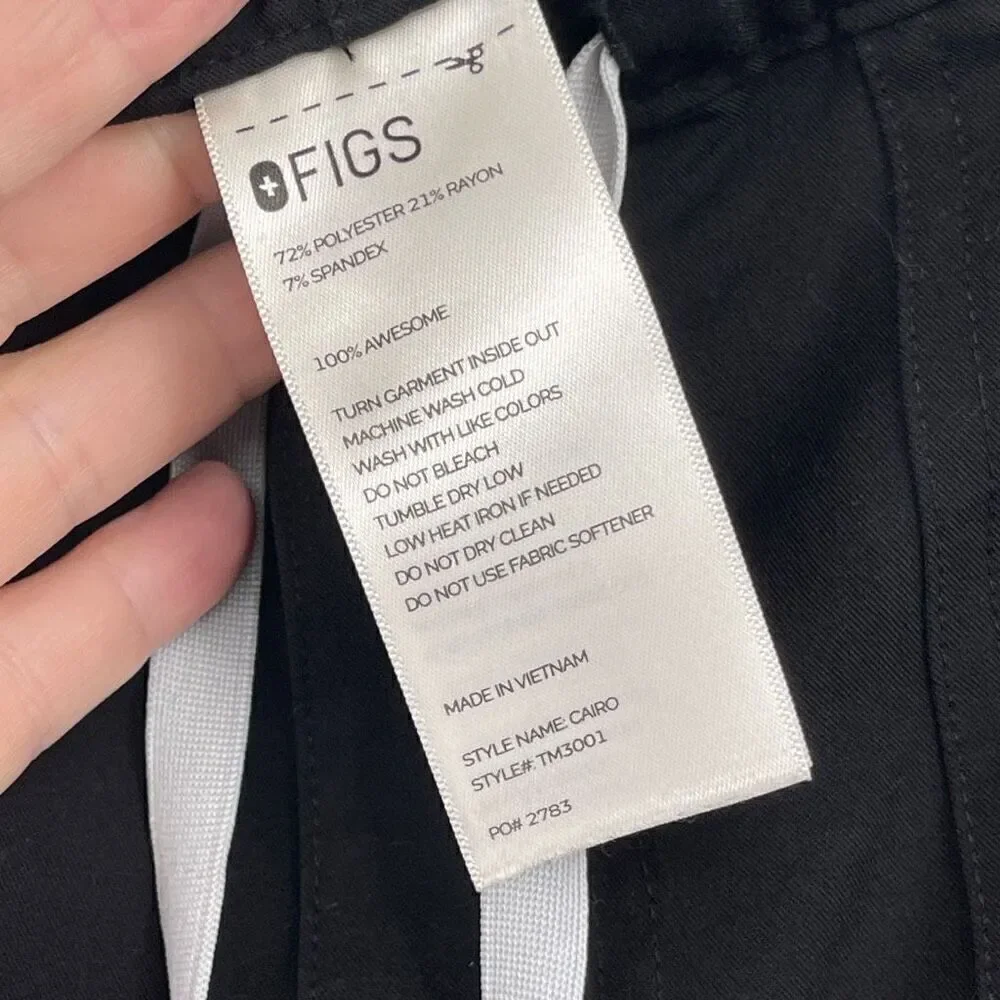 Figs Black Technical Collection Slim Cairo Cargo Scrub Pants Size Large